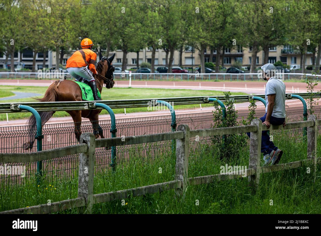 COURSES HIPPIQUES SUR LE CIRCUIT DE COURSE DU CENTRE-VILLE, DES PRAIRIES, CAEN, CALVADOS, NORMANDIE, FRANCE Banque D'Images