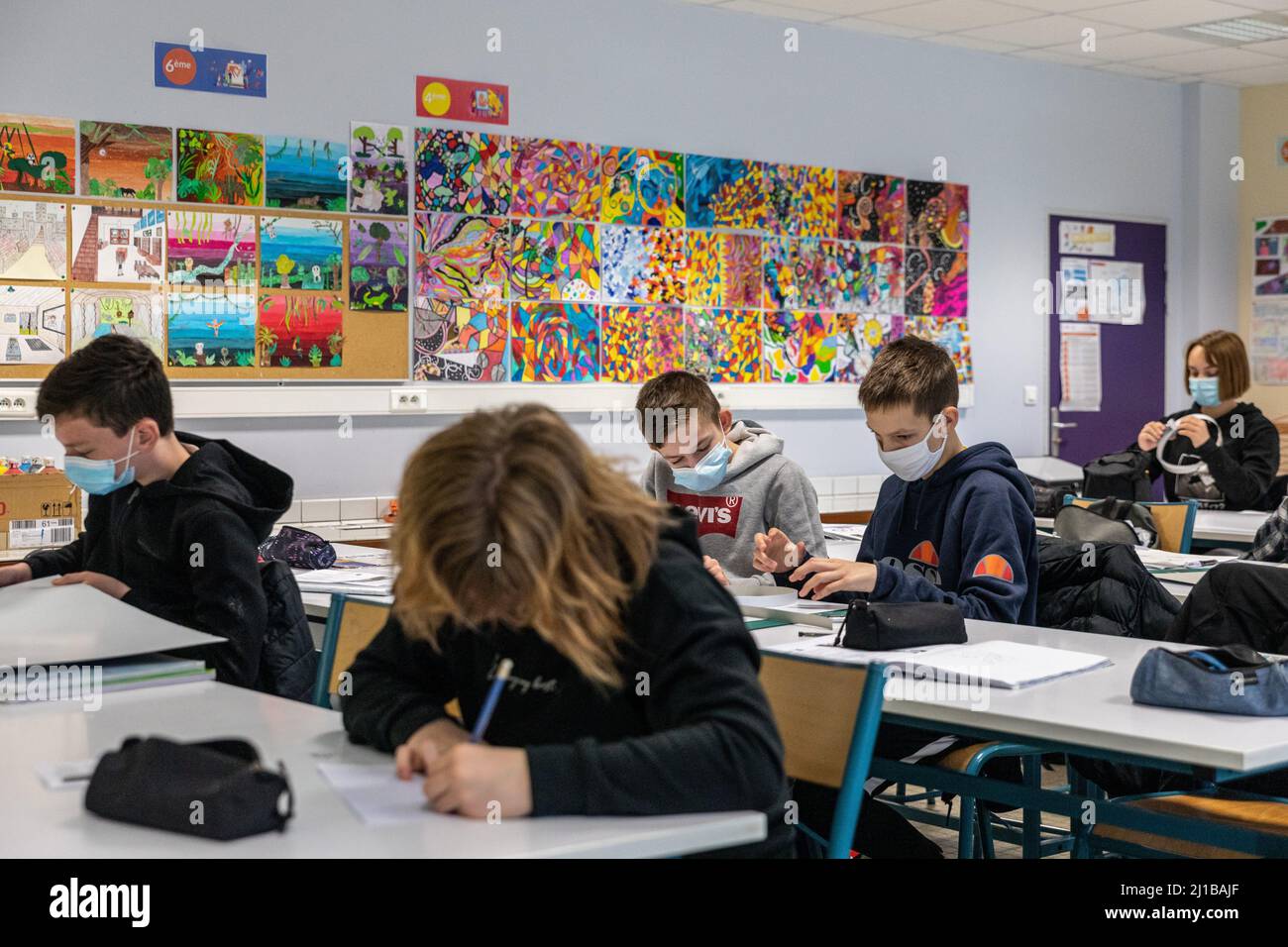 SALLE D'ART, ÉCOLE SECONDAIRE DE RUGLES, EURE, NORMANDIE, FRANCE Banque D'Images
