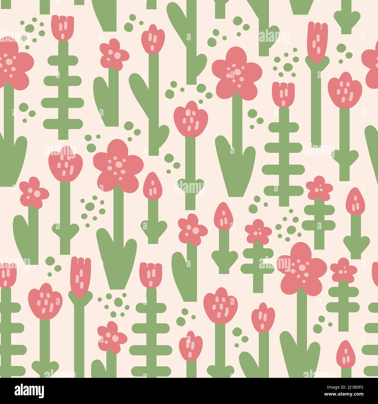 motif floral botanique sans couture dessiné à la main, joli style naïf aux couleurs délicates. Illustration de Vecteur