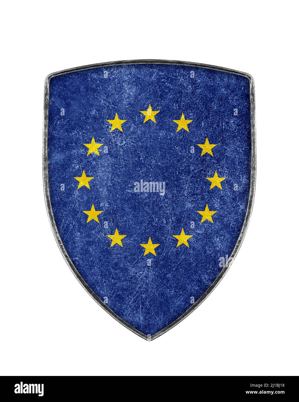 Blindage métallique de l'Union européenne isolé sur fond blanc Banque D'Images