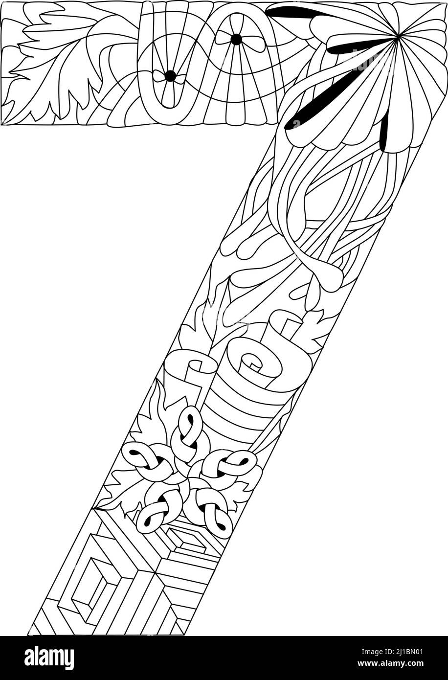 Illustration de l'angle de rotation isolé à sept chiffres pour la coloration Illustration de Vecteur