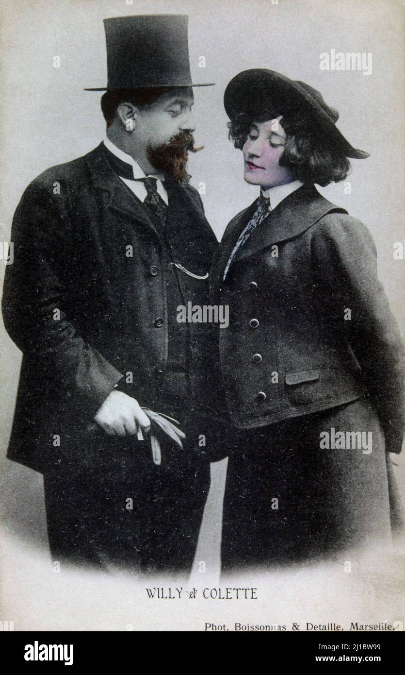 Portrait de l'auteur français Sidaonie Gabrielle Colette (1873 - 1954) avec son premier mari Henri Gauthier-Villars, dont le surnom est 'Willy' Banque D'Images