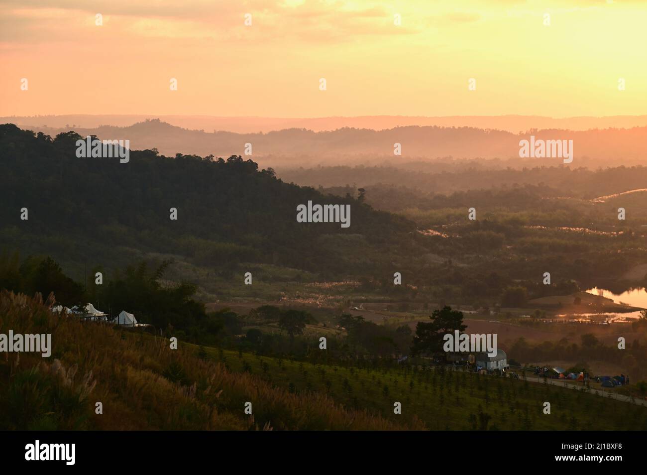 Paysage de Khao Kho au coucher du soleil Banque D'Images