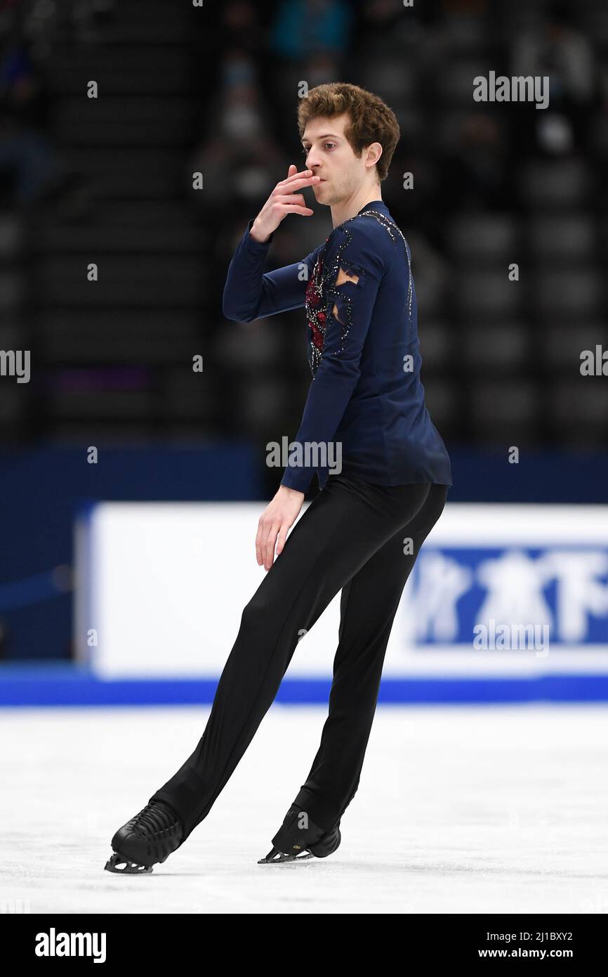 Morisi KVITELASHVILI (GEO), pendant le programme Men Short aux Championnats du monde de patinage artistique 2022 de l'UIP à l'Arena Sud de France, le 24 mars 2022 à Montpellier Occitanie, France. Credit: Raniero Corbelletti/AFLO/Alay Live News Banque D'Images