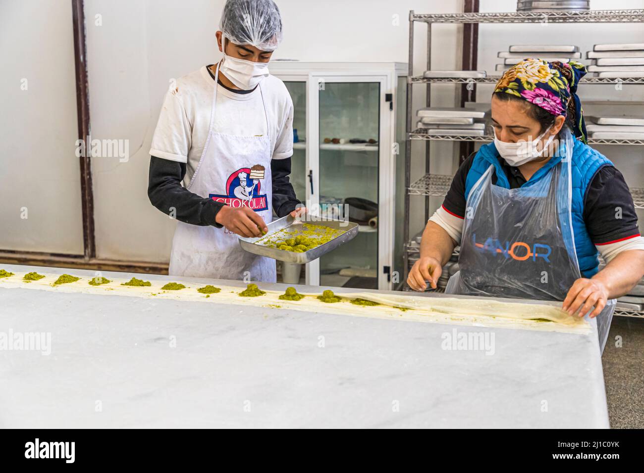 Manufacture de la Patisserie Petek Pastanei à Famagousta, République turque de Chypre-Nord (TRNC) Banque D'Images