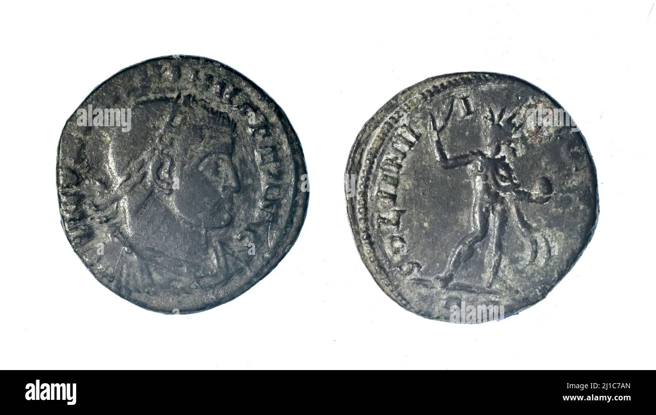 Ancienne pièce de bronze romain. Arrière-plan inversé et inversé - arrière-plan vide. Banque D'Images