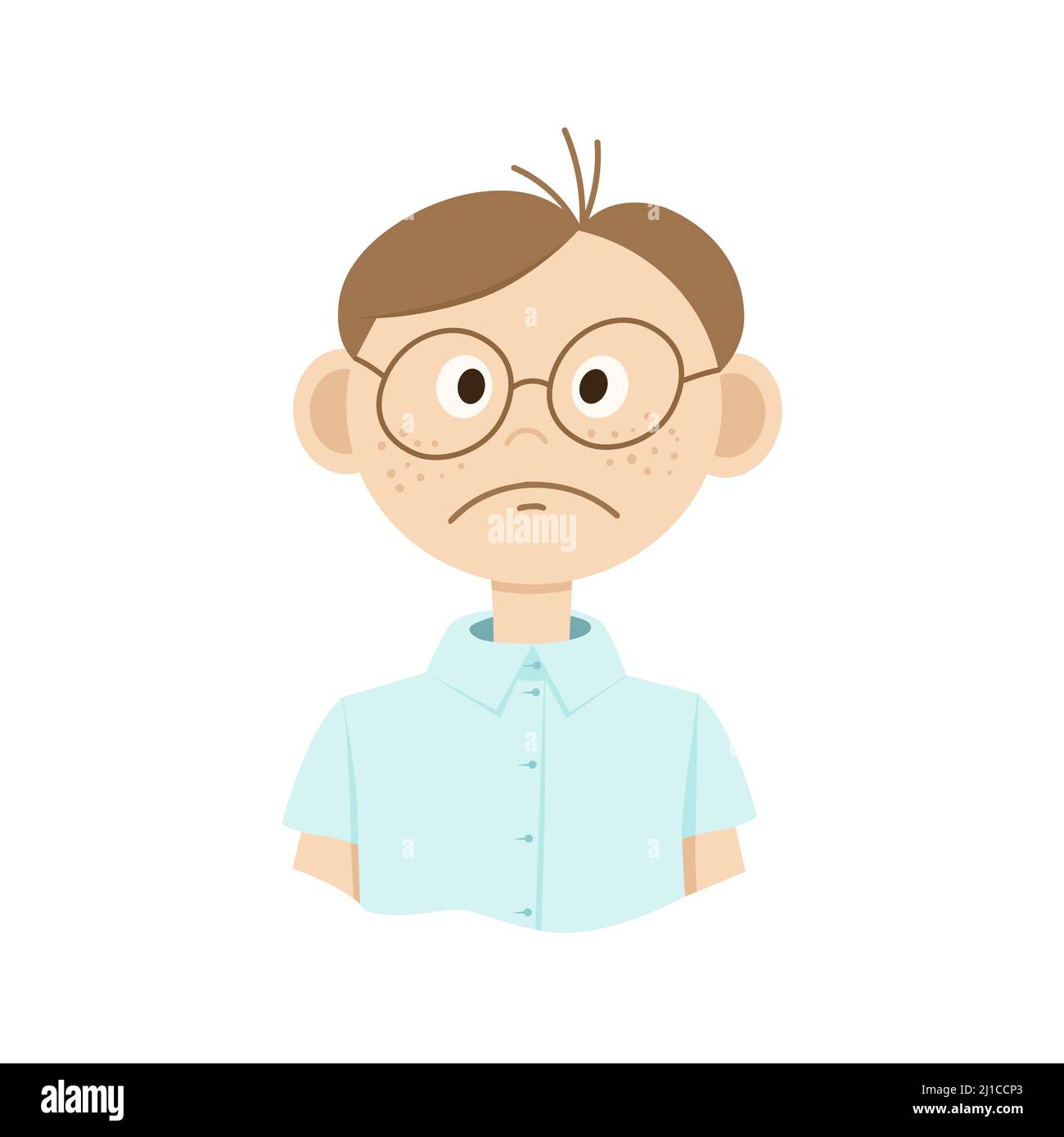 Dessin d'un homme de dessin animé en lunettes avec des émotions sur son visage. Style Doodle Illustration de Vecteur