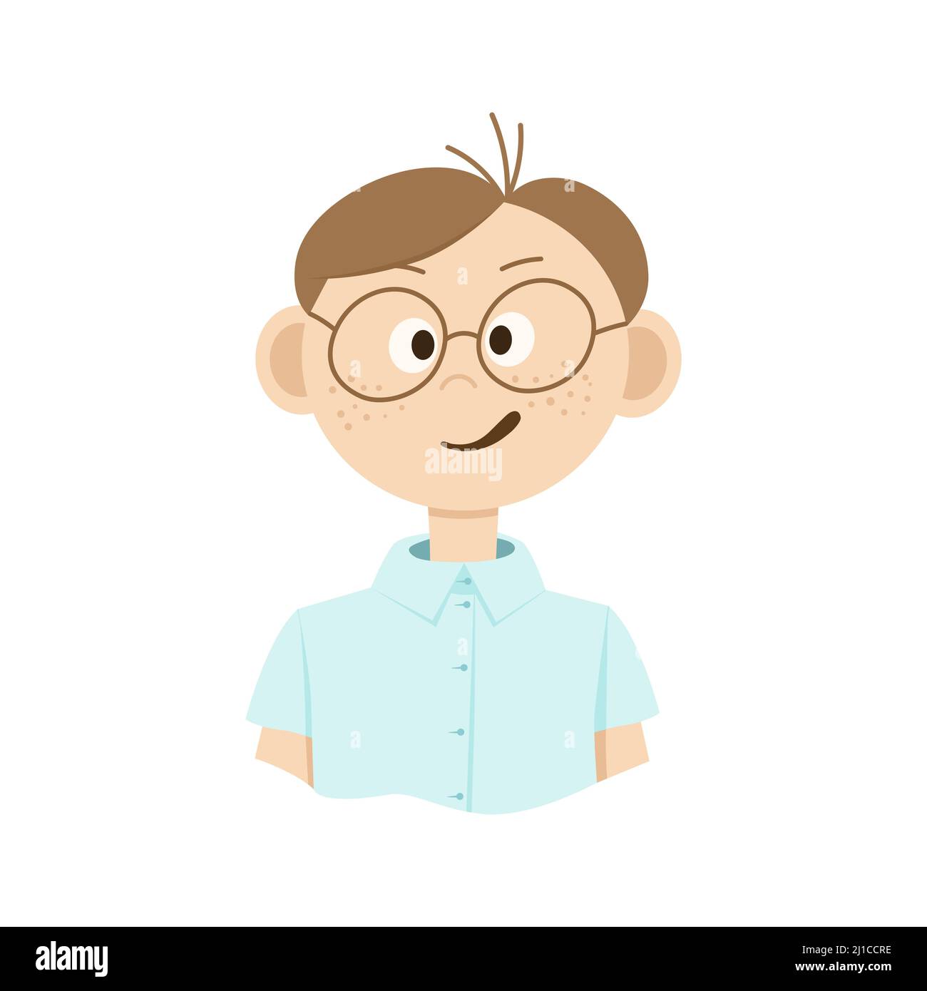 Dessin d'un homme de dessin animé en lunettes avec des émotions sur son visage. Style Doodle Illustration de Vecteur