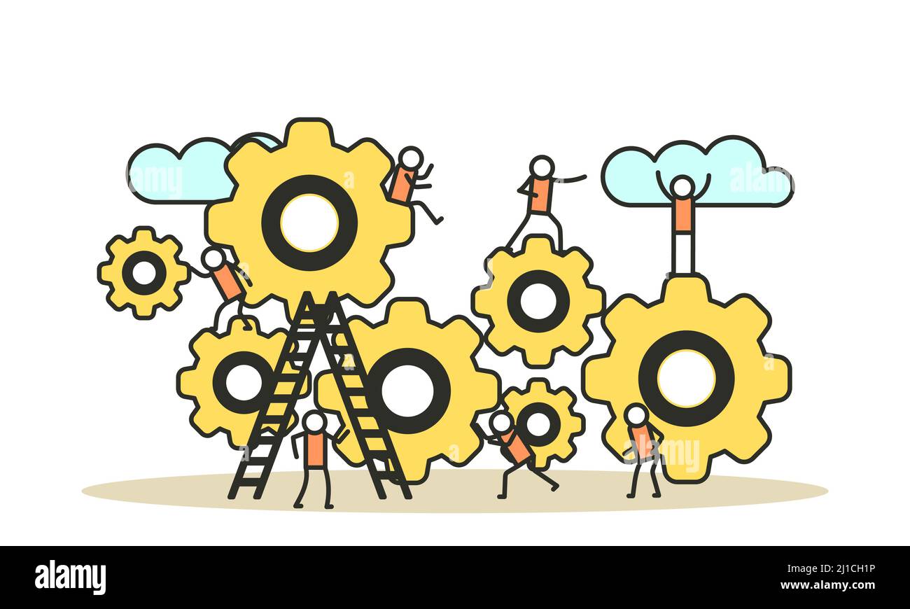 L'homme et la femme l'organisation des entreprises avec pignon cercle concept illustration vecteur d'équipe mécanisme. Emploi compétences collaborateur coopération personne. Comp Groupe Illustration de Vecteur