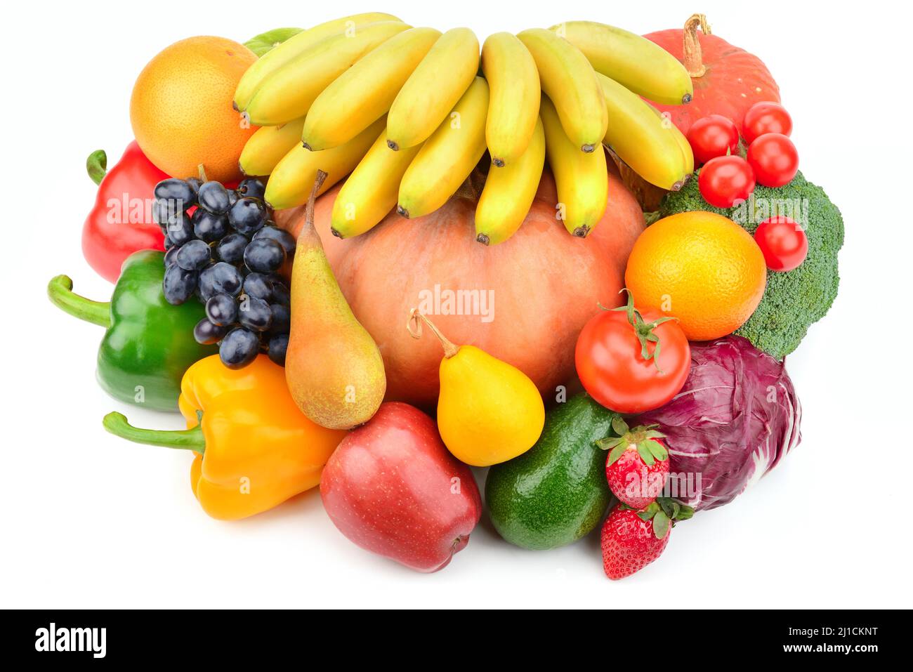 Fruits et légumes isolés sur fond blanc. Une alimentation saine. Banque D'Images