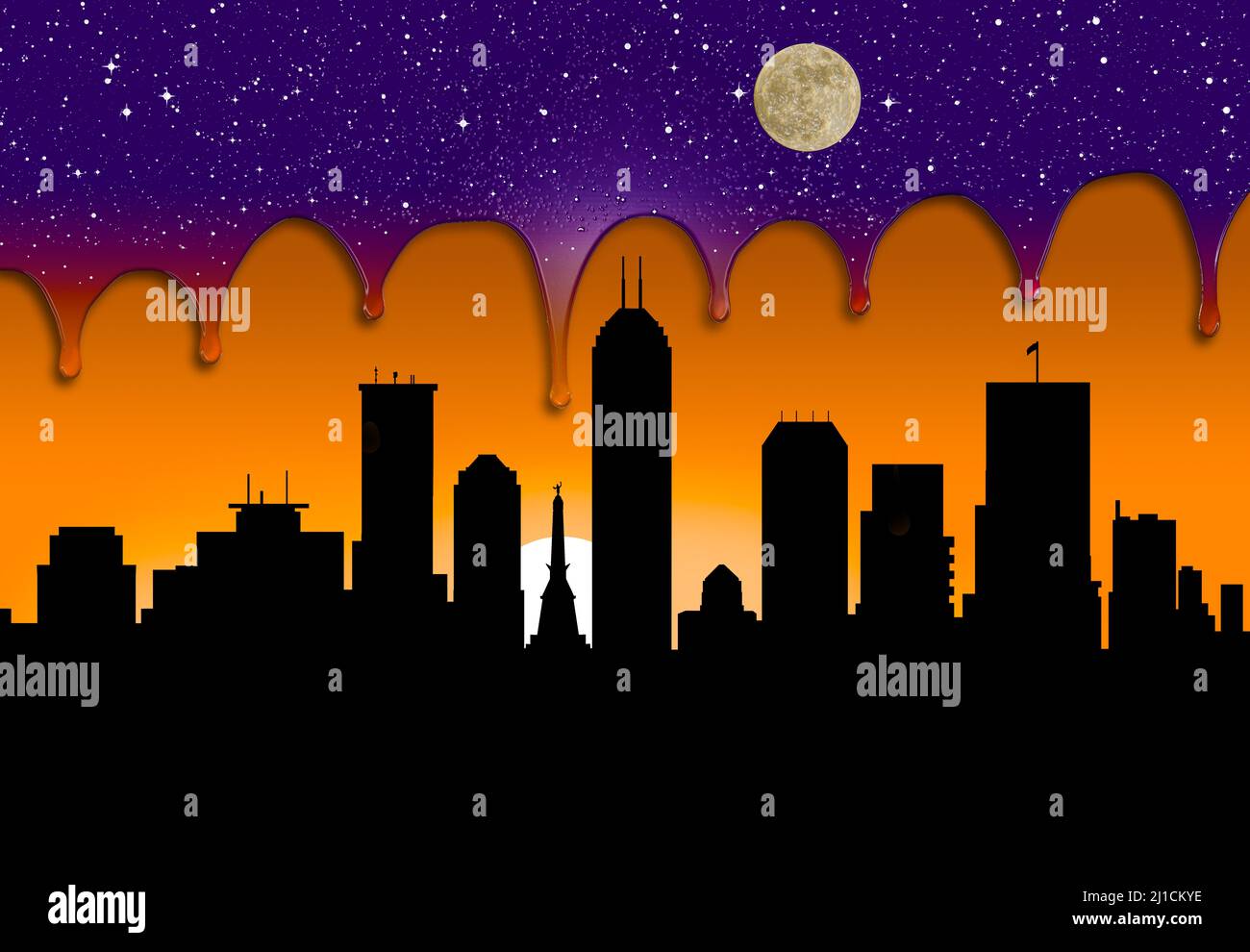 La nuit fond dans la journée à la fin d'une journée dans une ville dans cette illustration de 3 jours. Banque D'Images
