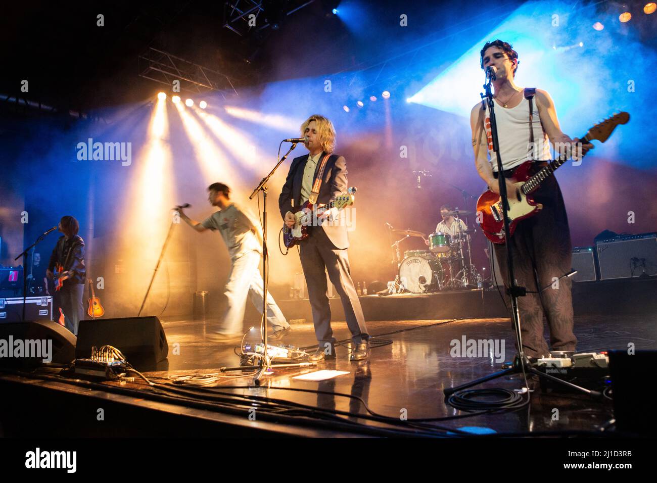 Milan Italie. 23 mars 2022. Le groupe irlandais après le punk FONTAINES D.C. se produit en direct sur scène à Alcatraz lors de la « visite de la FIA Kinty ». Banque D'Images