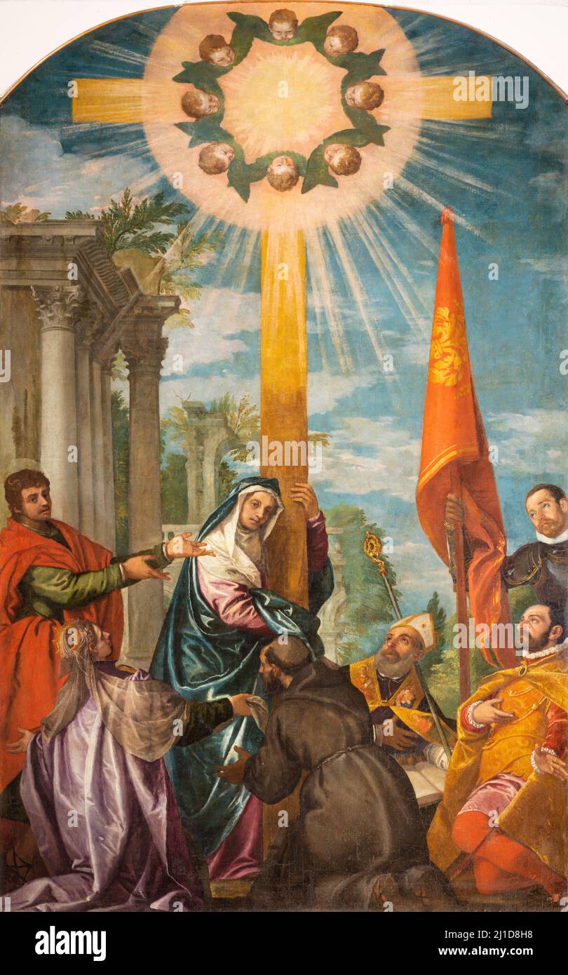 BARI, ITALIE - 5 MARS 2022 : la peinture de l'exaltation de la Sainte Croix dans l'église Chiesa di Santa Croce par le peintre inconnu de l'école veronaise. Banque D'Images