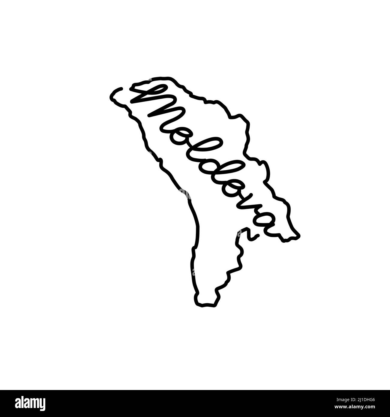 Carte de la Moldavie avec le nom manuscrit du pays. Dessin de ligne continue de signe de maison patriotique. Un amour pour une petite patrie. Idée de l'imprimé t-shirt Illustration de Vecteur