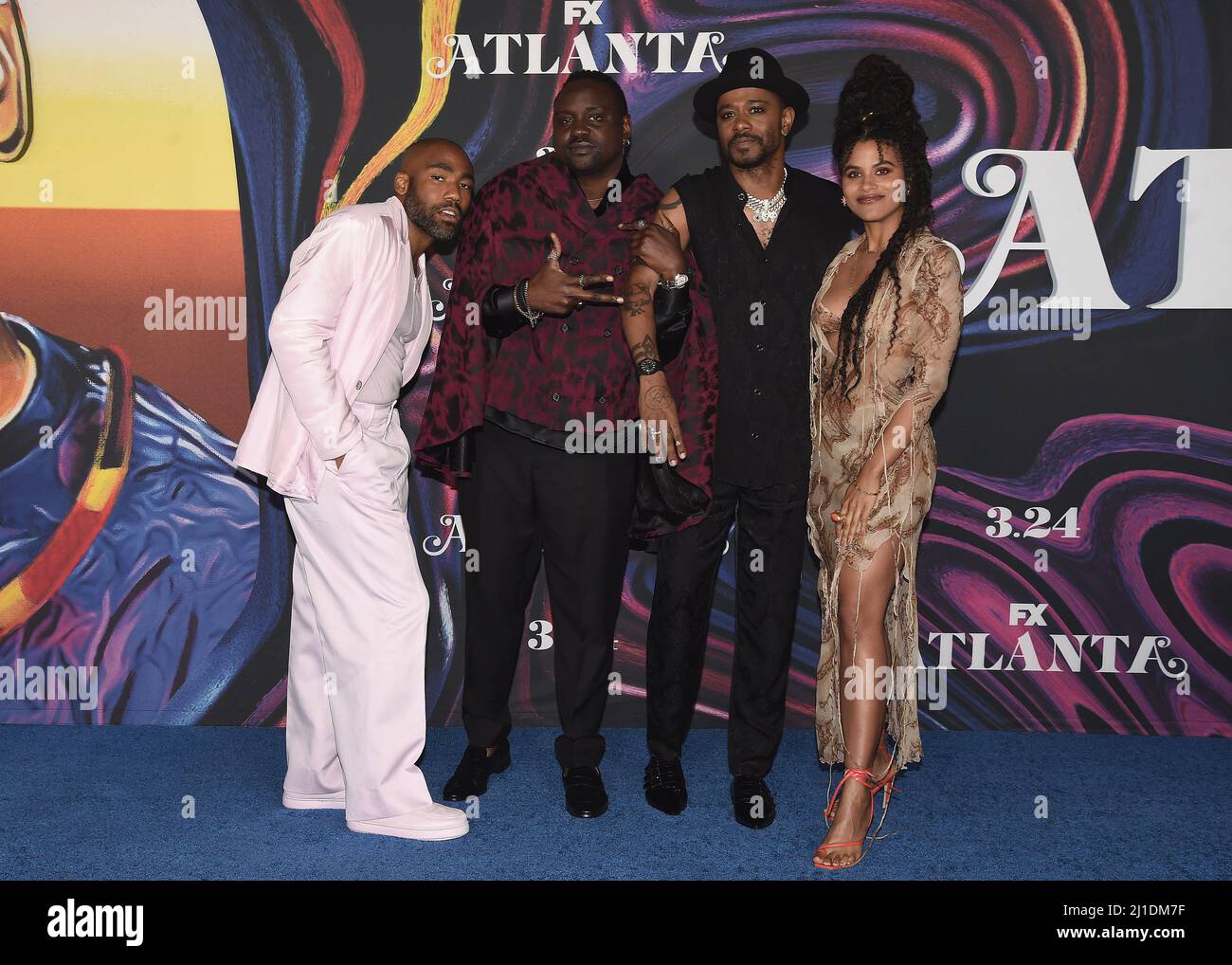 Los Angeles, États-Unis. 24th mars 2022. Donald Glover, LaKeith Stanfield, Brian Tiree Henry et Zazie Beetz marchent sur le tapis rouge lors de l'événement du tapis rouge pour la saison 3rd du FX 'Atlanta' qui s'est tenu au cimetière Hollywood Forever à Los Angeles, CA, le 24 mars 2022. (Photo de Scott Kirkland/Sipa USA) crédit: SIPA USA/Alay Live News Banque D'Images