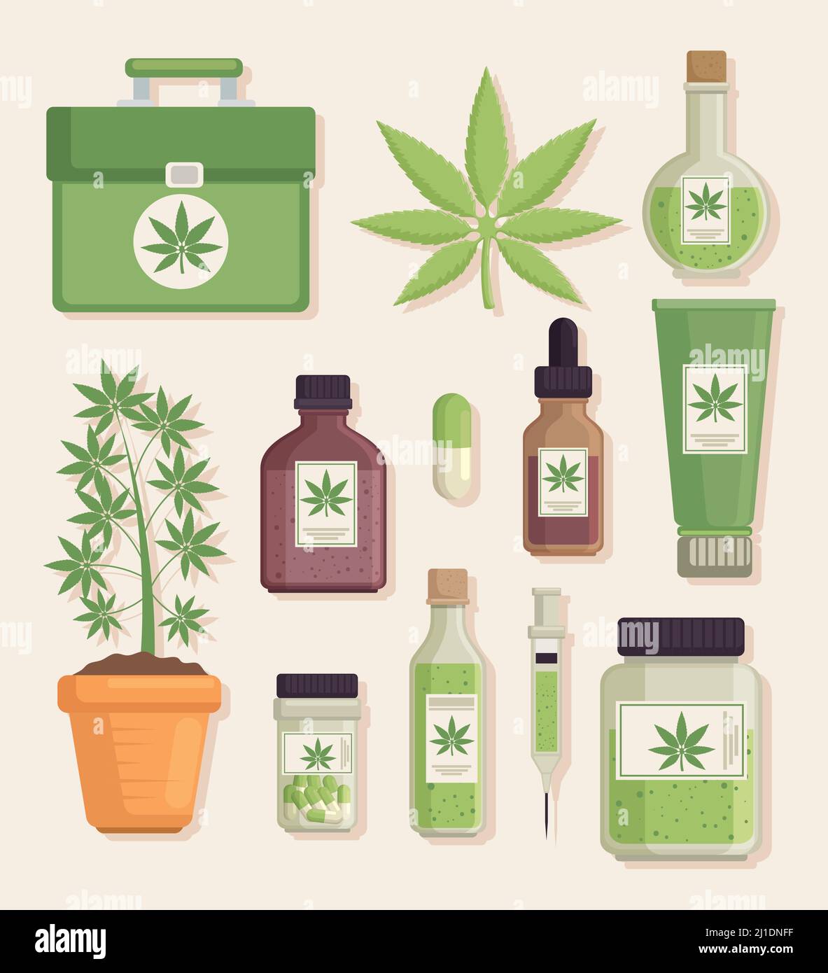 douze icônes de cannabis médicinal Illustration de Vecteur