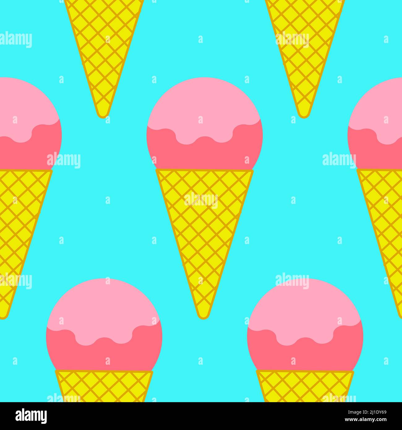 Boule de fraise à motif glace sans couture dans un cône de gaufrage. Conception de tissus, papier d'emballage, couverture, toile, impression, papier peint, textile Banque D'Images
