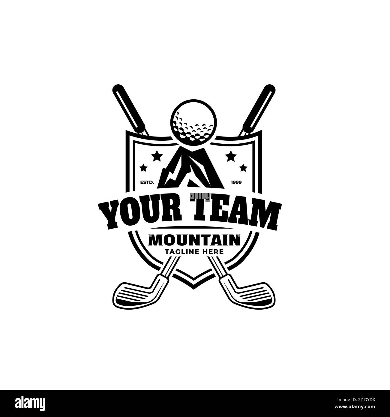 Design moderne de modèle de logo de golf professionnel pour les clubs de golf, le golf de montagne vecteur de golf silhouette de balle Illustration de Vecteur