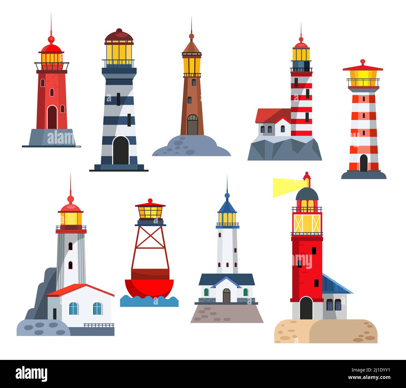 Lighthouse Towers est installé. Collecte des signaux de nuit sur terre. Peut être utilisé pour des sujets tels que la direction, la marine, la tempête Illustration de Vecteur