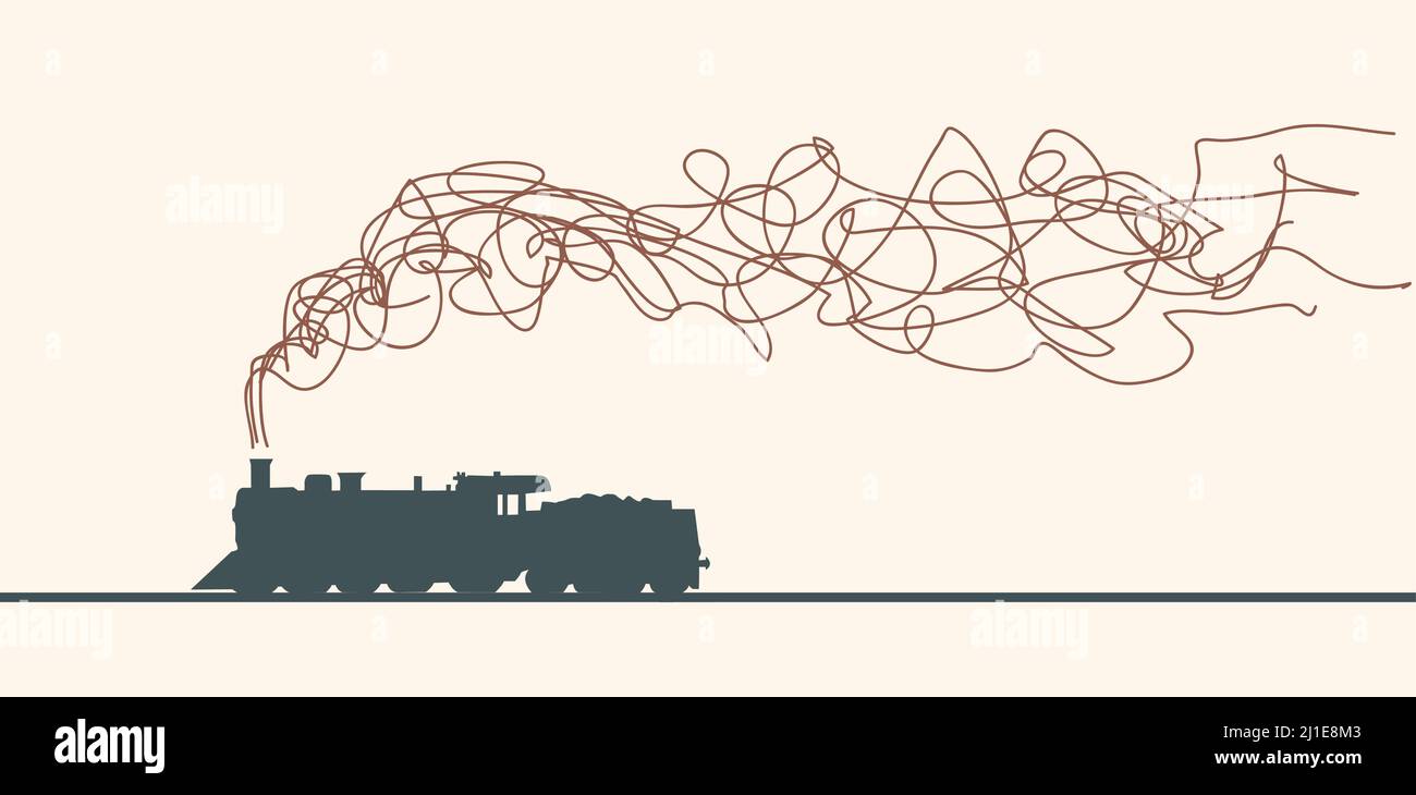 Train à vapeur avec fumée faisant un nuage griffé.Arrière-plan et illustration rétro-vectoriels.Modèle de conception abstrait pour brochures, prospectus, magazine, b Illustration de Vecteur