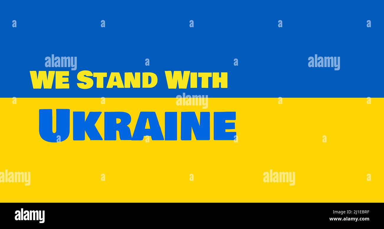 Nous nous tenons avec l'ukraine sur le drapeau bleu et jaune Banque D'Images