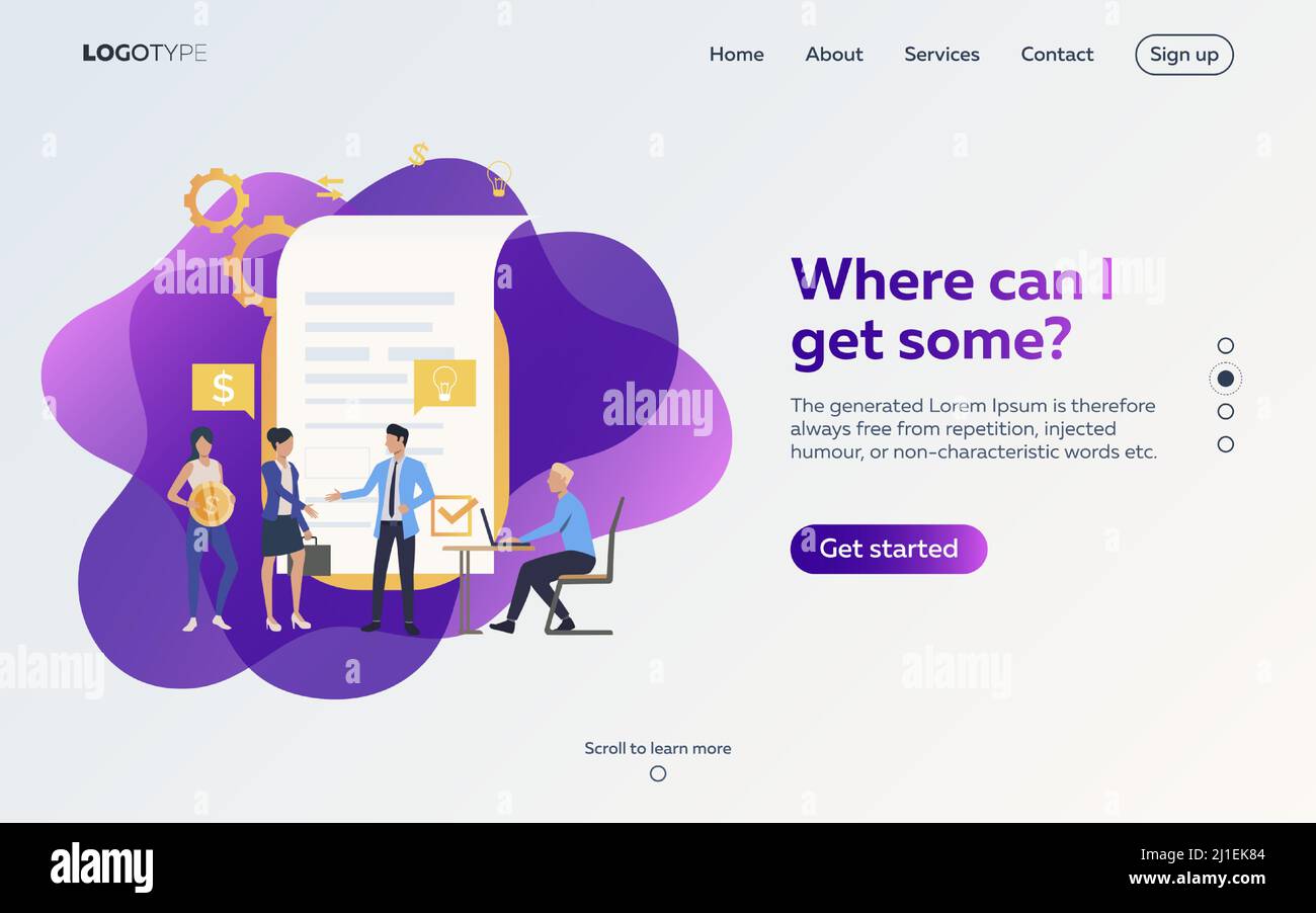 Les partenaires commerciaux s'accordent sur la page Web du contrat. Accord, finance, idée. Concept d'efficacité. L'illustration vectorielle peut être utilisée pour des sujets comme les affaires Illustration de Vecteur