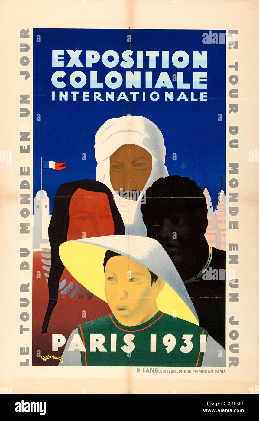 Affiche de voyage vintage - exposition coloniale de Paris (1931). Affiche française - Desmuere Artwork. Banque D'Images