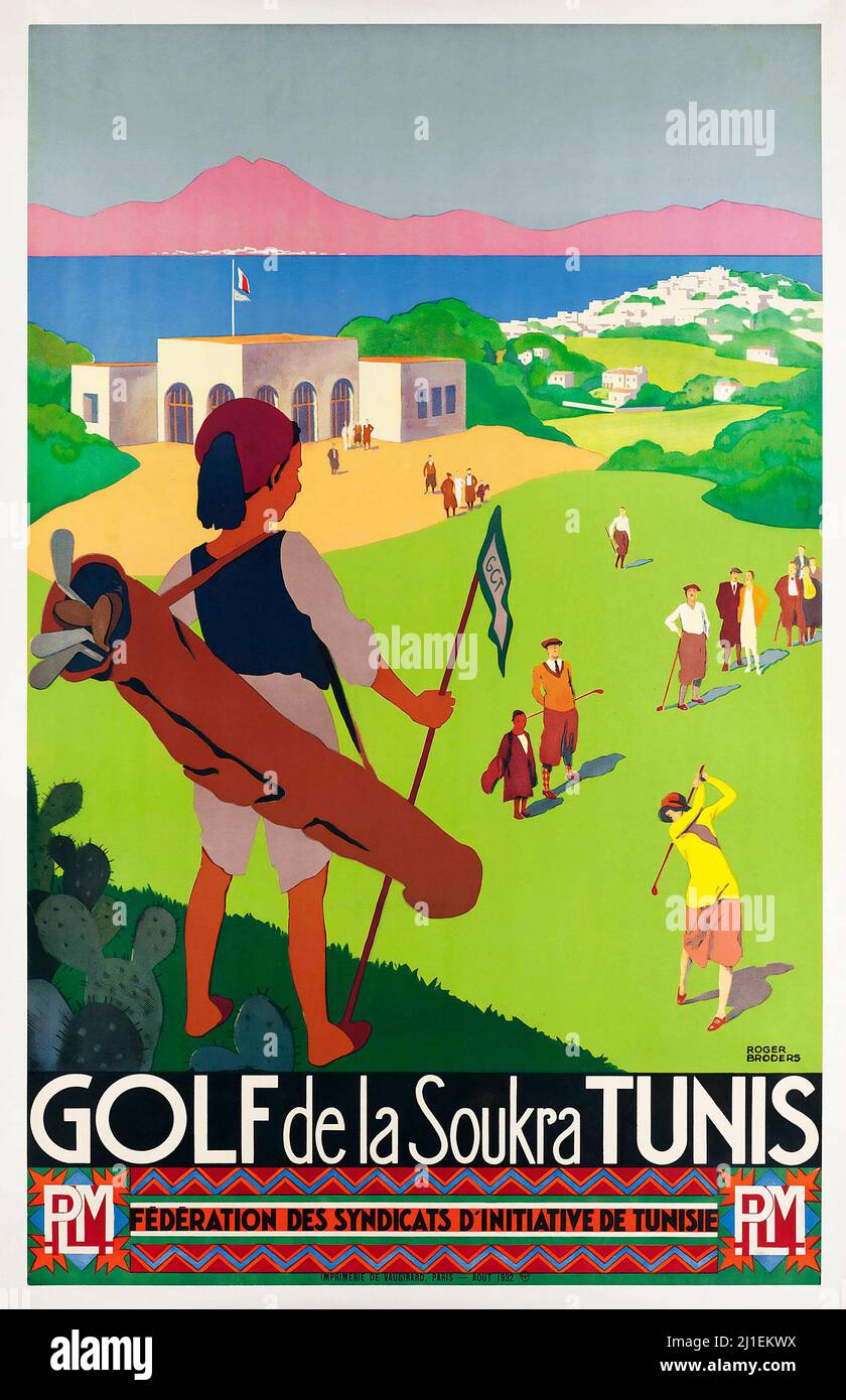 Affiche de voyage vintage - GOLF DE LA SOUKRA, TUNIS par Roger Broders. 1932. Banque D'Images
