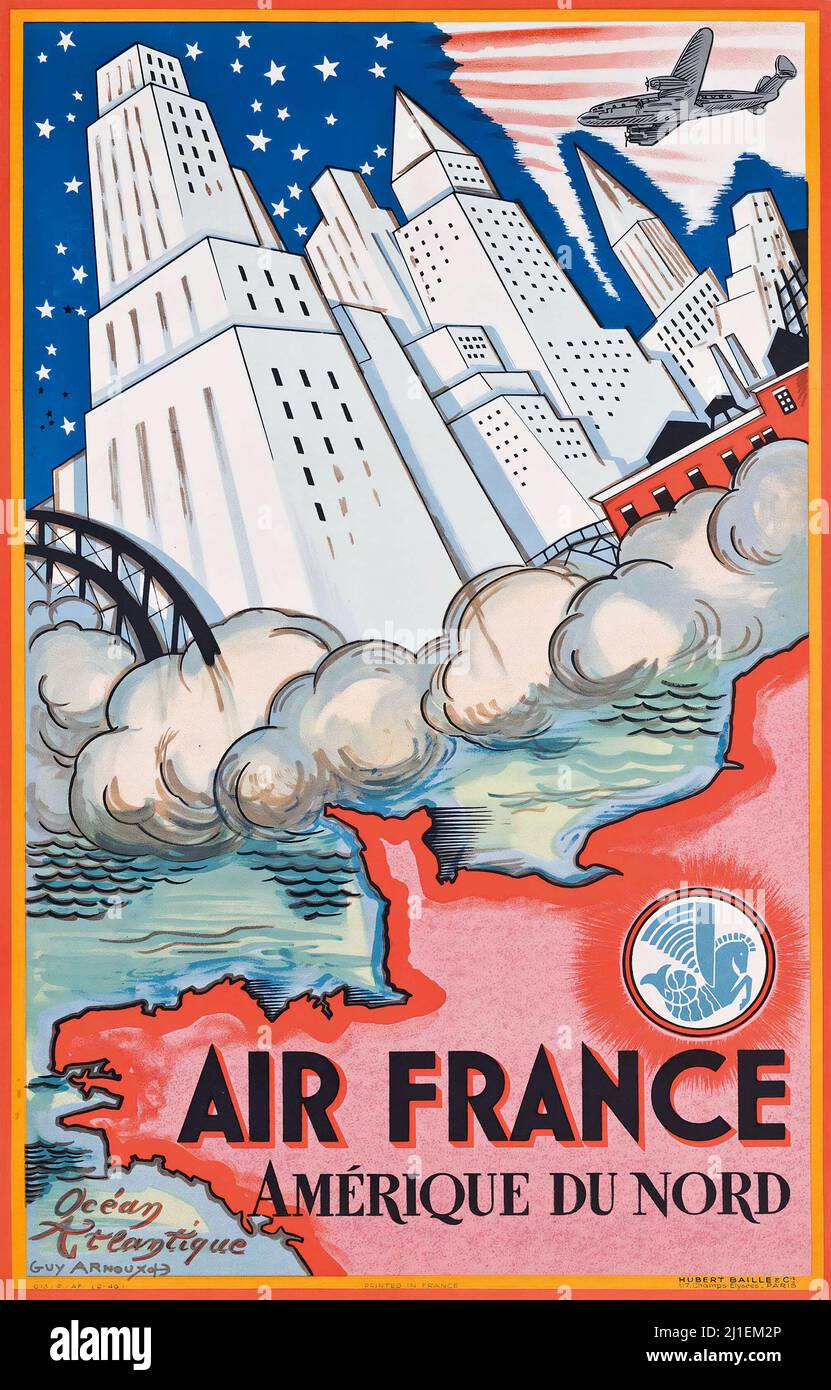 Affiche de voyage vintage - GUY ARNOUX (1886-1951) AIR FRANCE, AMÉRIQUE DU NORD Banque D'Images