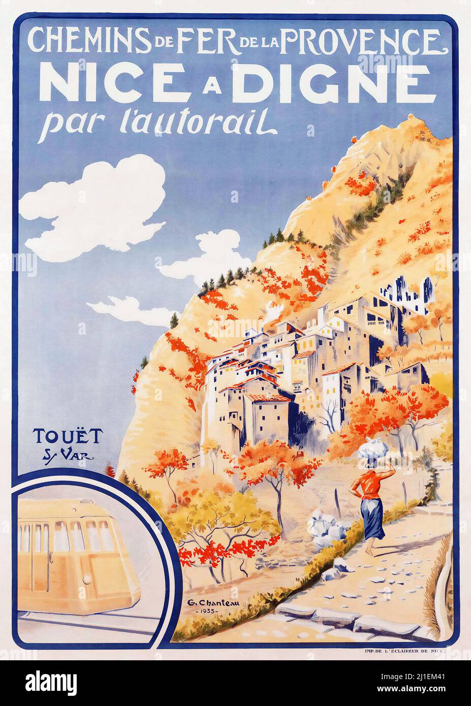 Affiche de voyage vintage - NICE A DIGNE par Gabriel Chanteau. 1935. Banque D'Images Affiche de voyage vintage - NICE A DIGNE par Gabriel Chanteau. 1935. Banque D'Images