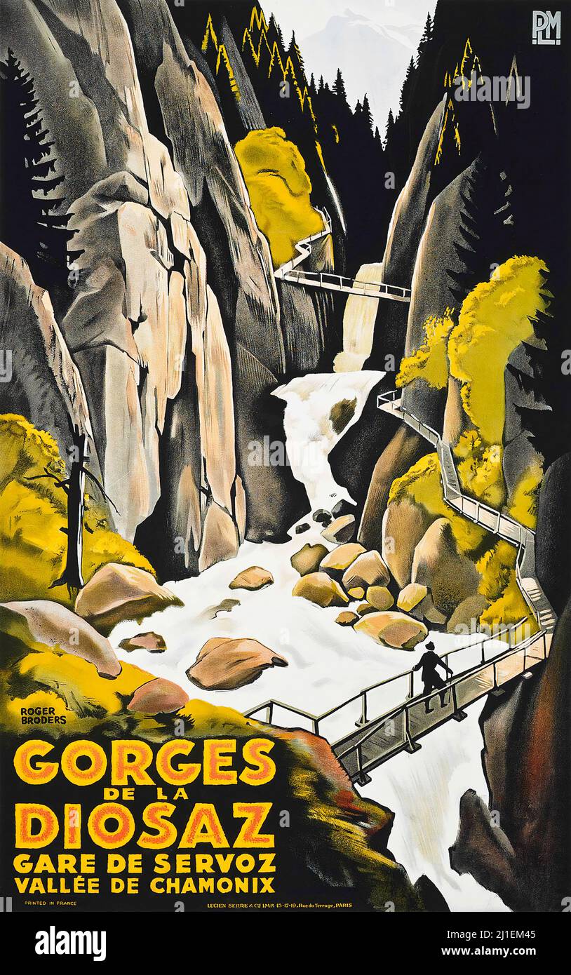 Affiche de voyage vintage - Roger Broders (1883-1953) GORGES DE LA DIOSAZ, CHAMONIX Banque D'Images