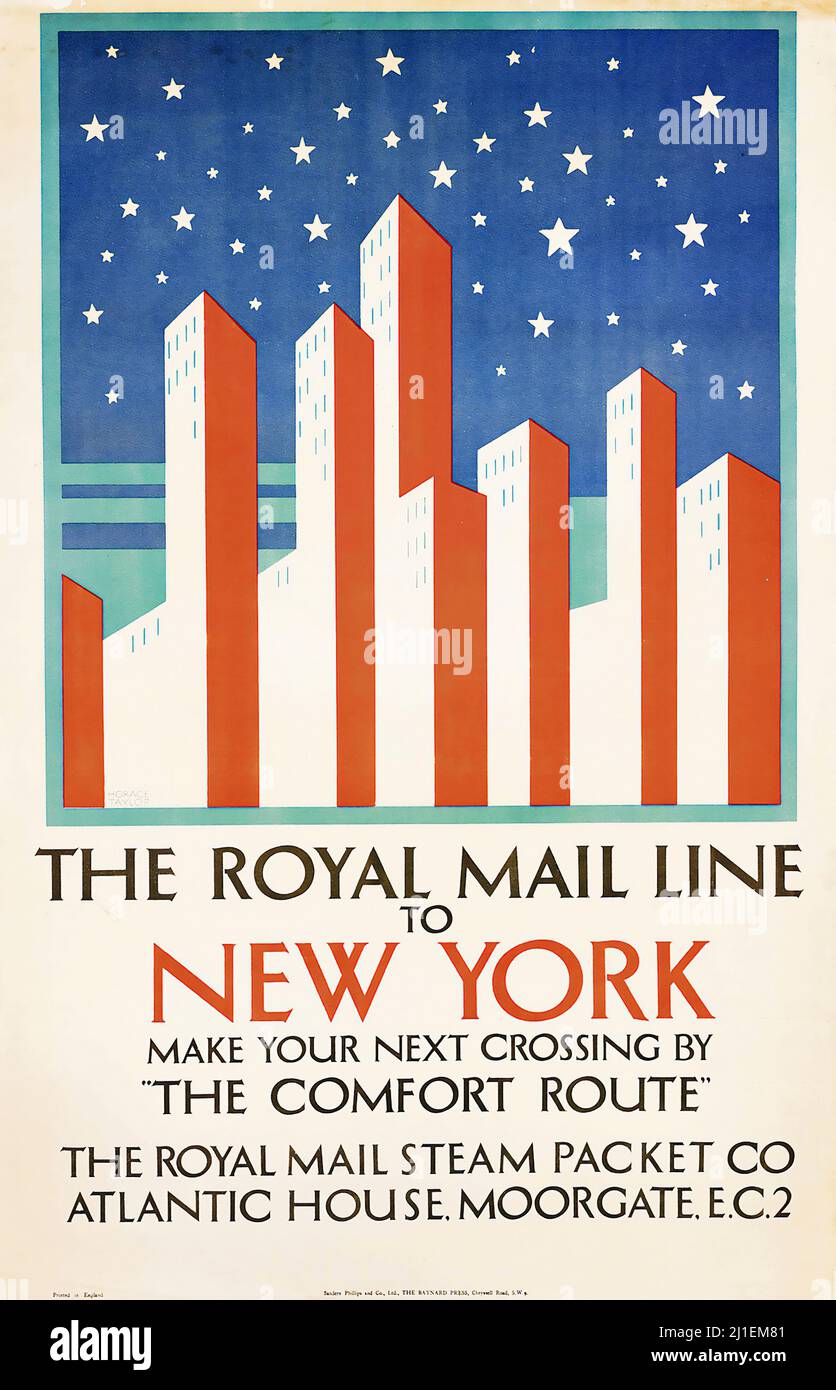 Affiche de voyage vintage - Horace W. Taylor (1881-1934) LA LIGNE DE COURRIER ROYAL À NEW YORK. c 1925. Banque D'Images