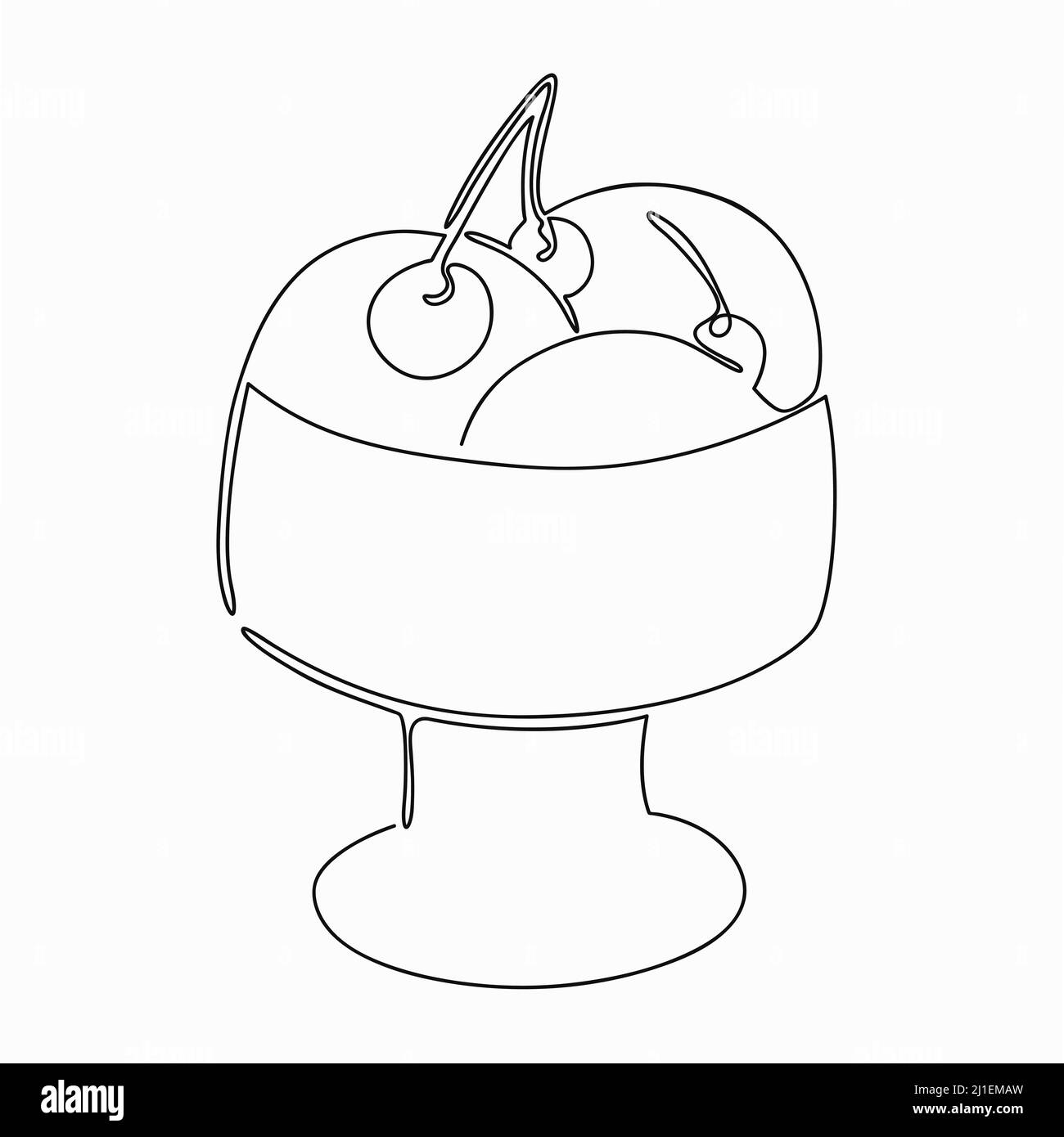 Bol à crème glacée avec cerises. Tracé avec une ligne continue. Illustration du vecteur de stock isolé Illustration de Vecteur