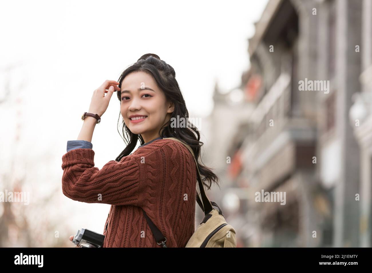 Portrait en gros plan de jeunes étudiantes dans la rue de Beijing - photo de stock Banque D'Images