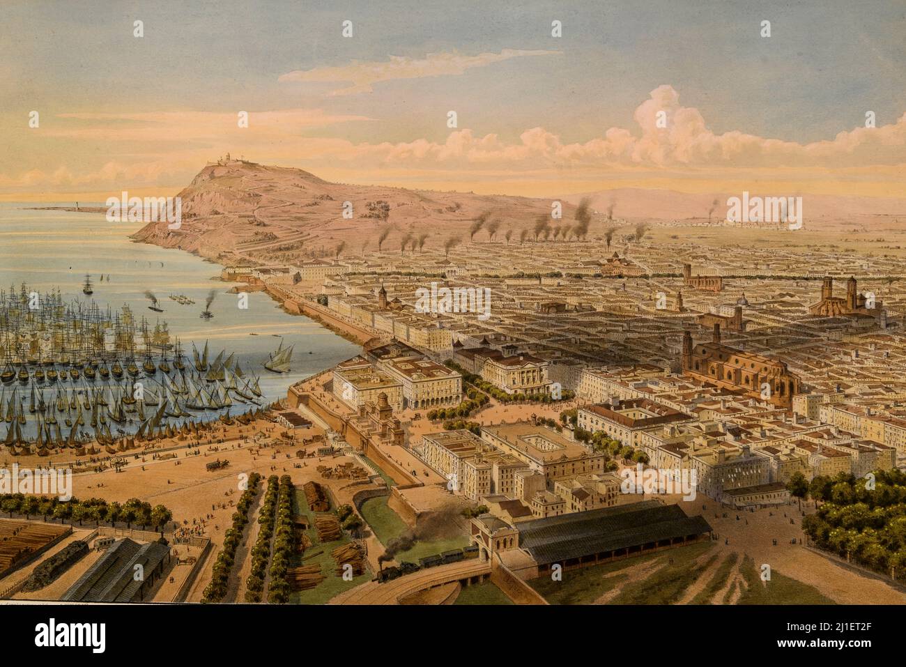Illustration de Barcelone au 19th siècle, exposée au MNAC en 2021 (Barcelone, Catalogne, Espagne) ESP: Ilustración de Barcelona al siglo XIX Banque D'Images