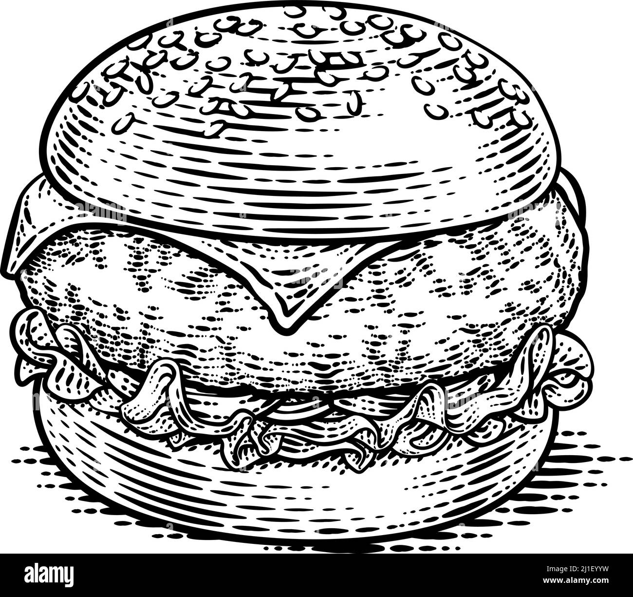 Illustration de la coupe de bois ancienne Burger Hamburger Illustration de Vecteur