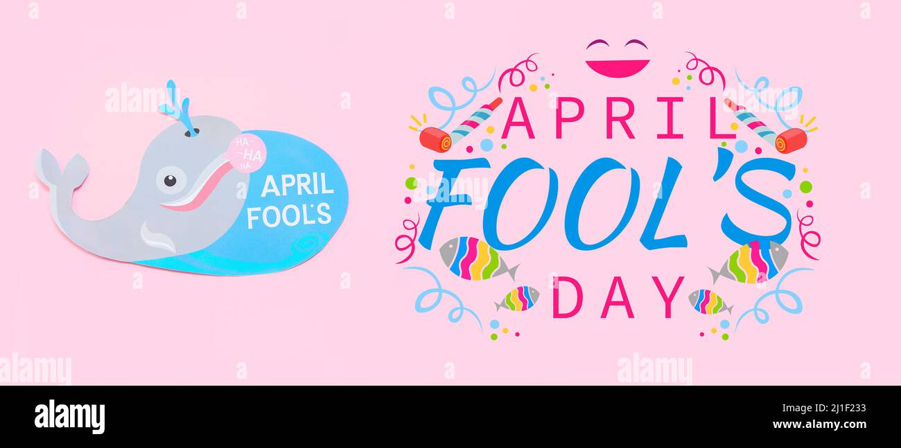 Carte de vœux pour la journée du Fools d'avril avec baleine en papier Banque D'Images
