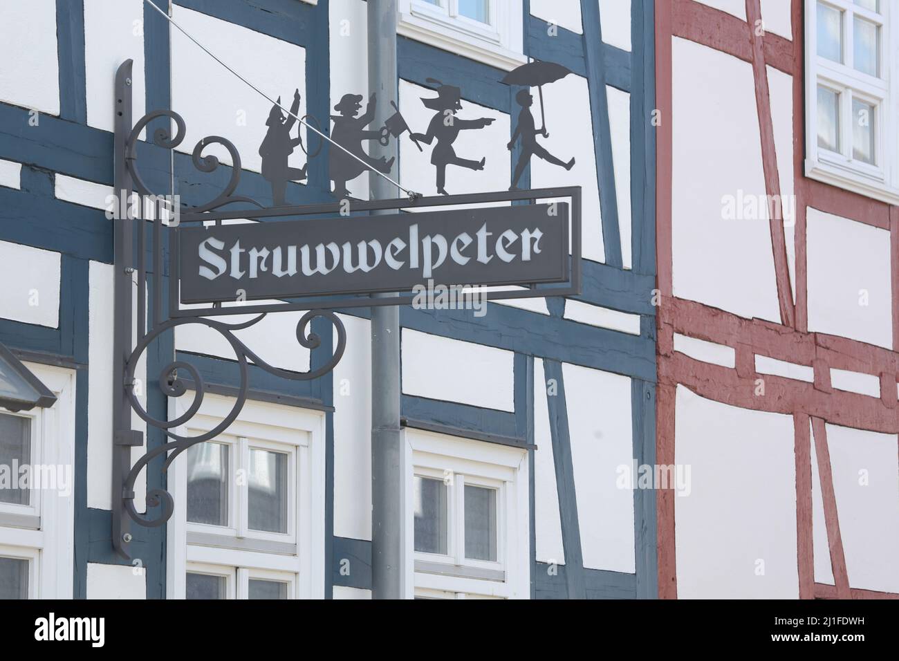 Marché du cheval avec le signe Struwwelpeter Nase à Frankenberg, Hesse, Allemagne Banque D'Images