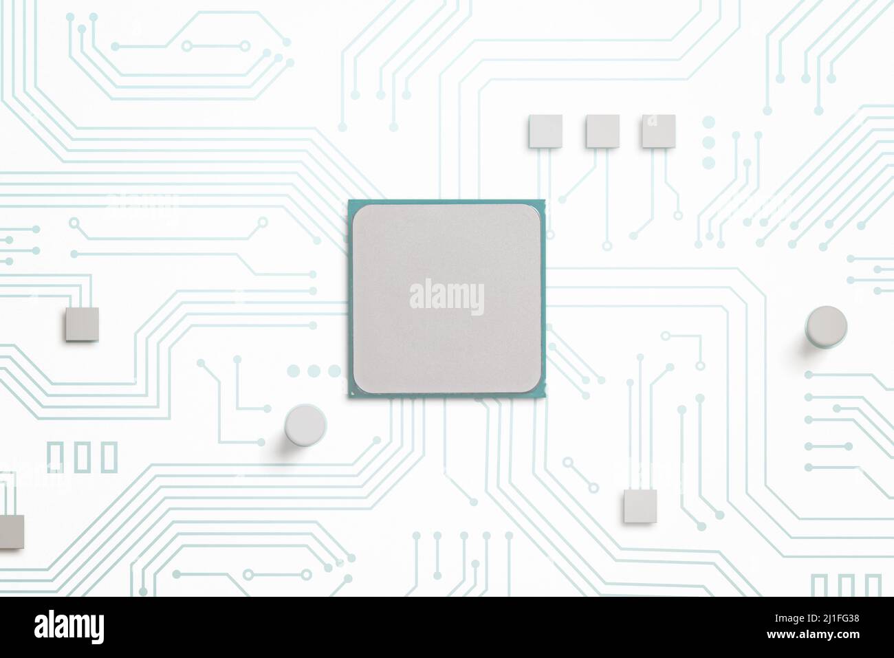 Carte mère à circuit blanc avec processeur vierge dans le concept du milieu Banque D'Images