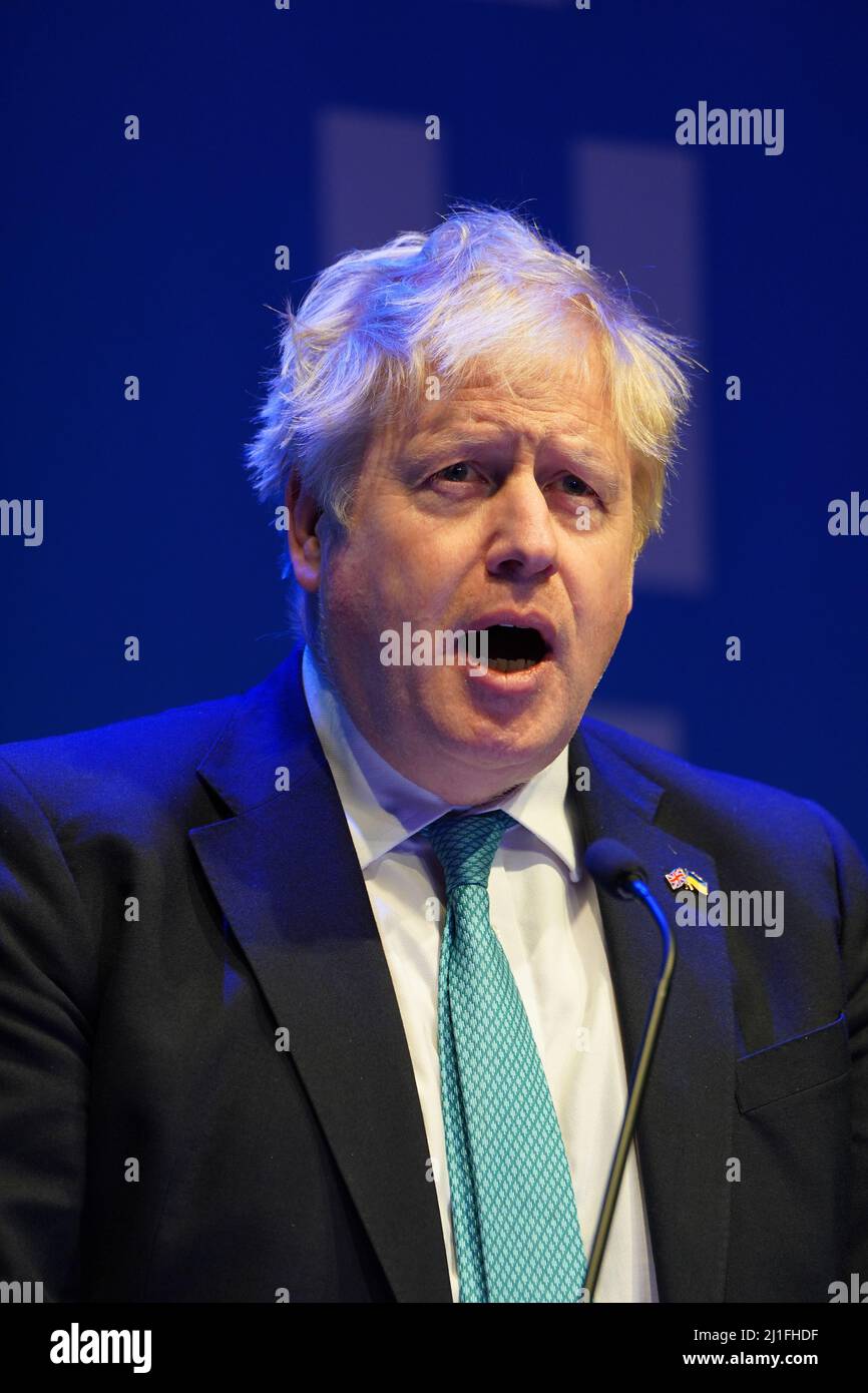 Photo du dossier datée du 18/03/22 du Premier ministre Boris Johnson, alors que les forces ukrainiennes raconduisent les Russes de tout Kyiv, a déclaré les services de renseignements militaires britanniques. Banque D'Images