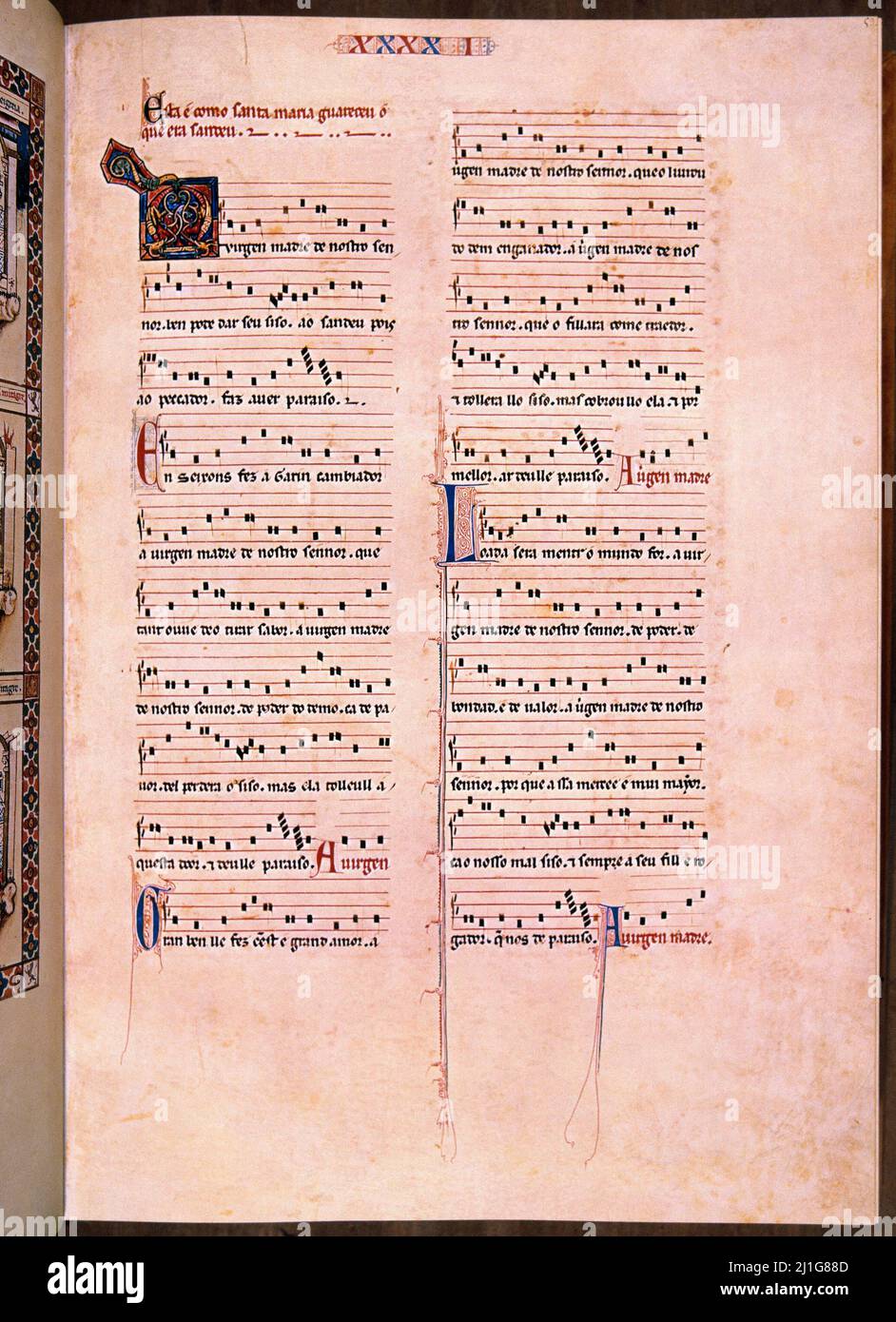 MTI1 - CANTIGA DE SANTA MARIA Nº41 - F59R - PENTAGRAMA MUSICAL- VERSO GALAICO PORTUGUES - SIGLO XIII Auteur: Alfonso X de Castille. LIEU: MONASTERIO-BIBLIOTECA-COLECCION. SAN LORENZO DEL ESCORIAL. MADRID. ESPAGNE. Banque D'Images