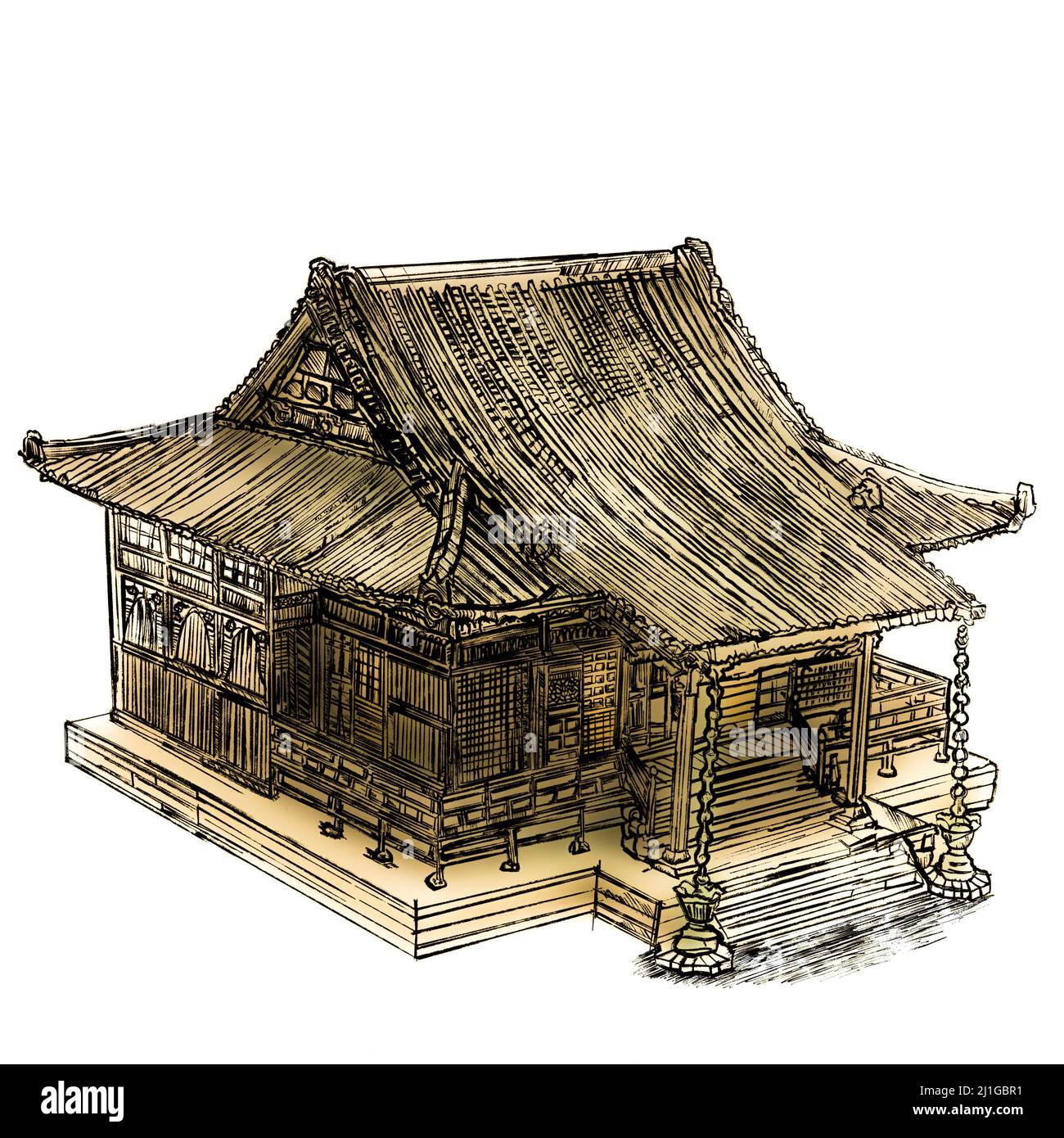 ancienne maison japonaise isolée sur l'illustration blanche 3d Banque D'Images