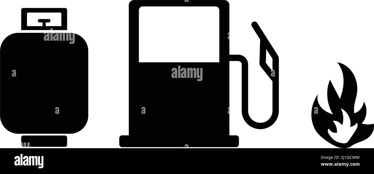 Ensemble d'icônes de la station de gaz et de gaz propane et de la silhouette de flamme. Vecteur modifiable. Illustration de Vecteur