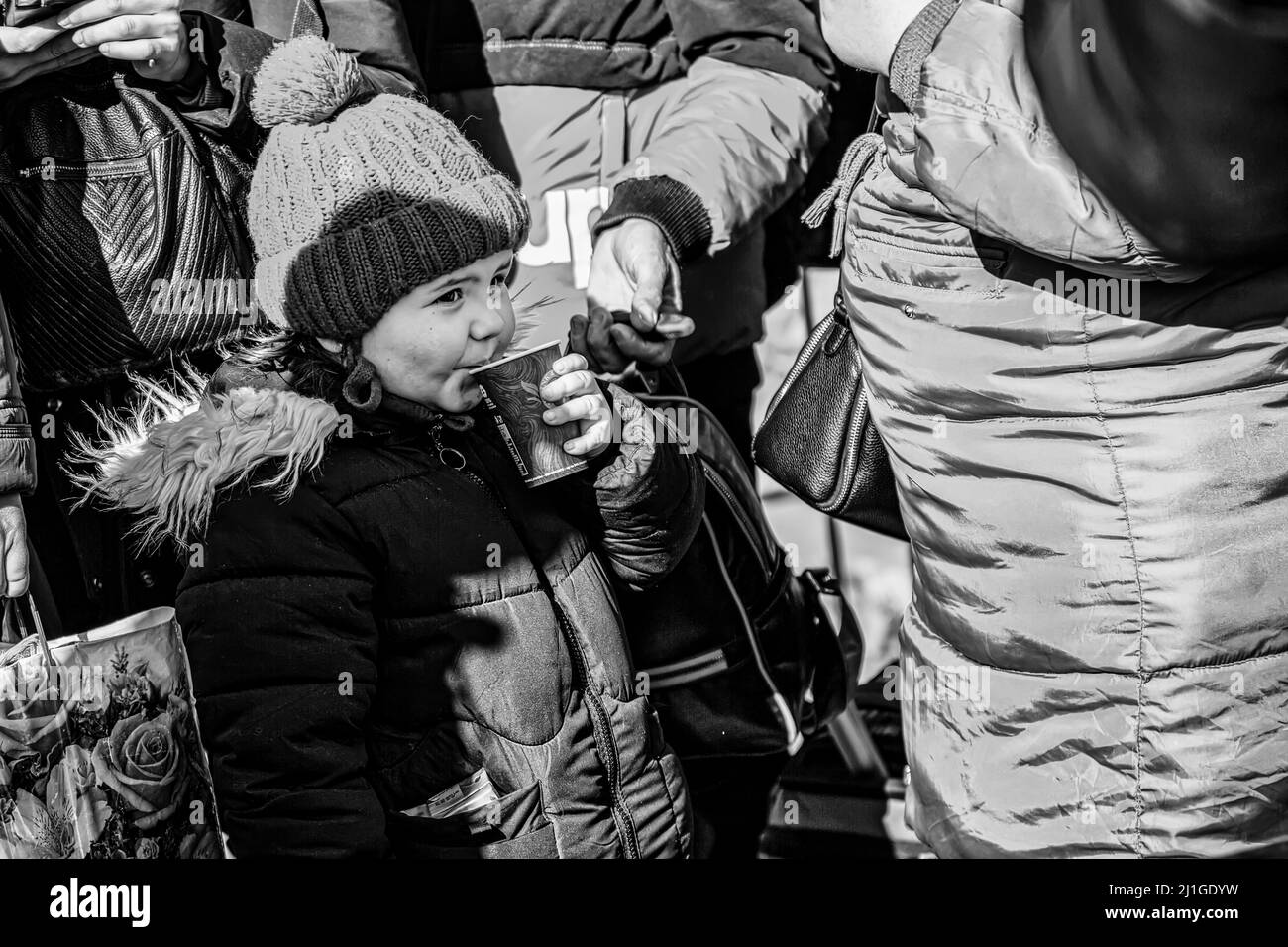 Guerre en Ukraine, Ukrainiens à Medyka, Pologne Banque D'Images