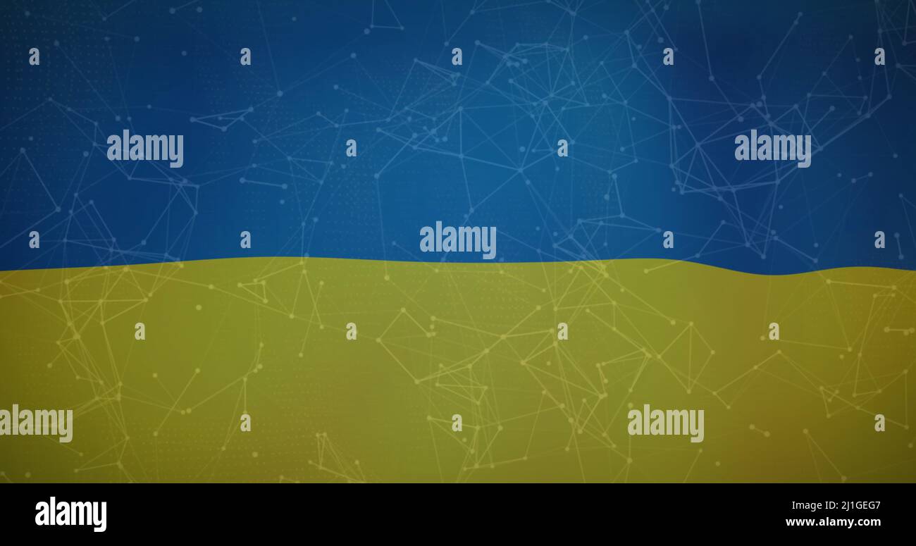 Image de la chaîne de blocs et de la technologie sur le drapeau de l'ukraine Banque D'Images