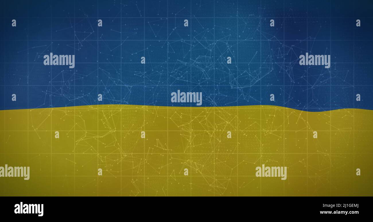 Image d'une chaîne de blocs sur le drapeau de l'ukraine Banque D'Images