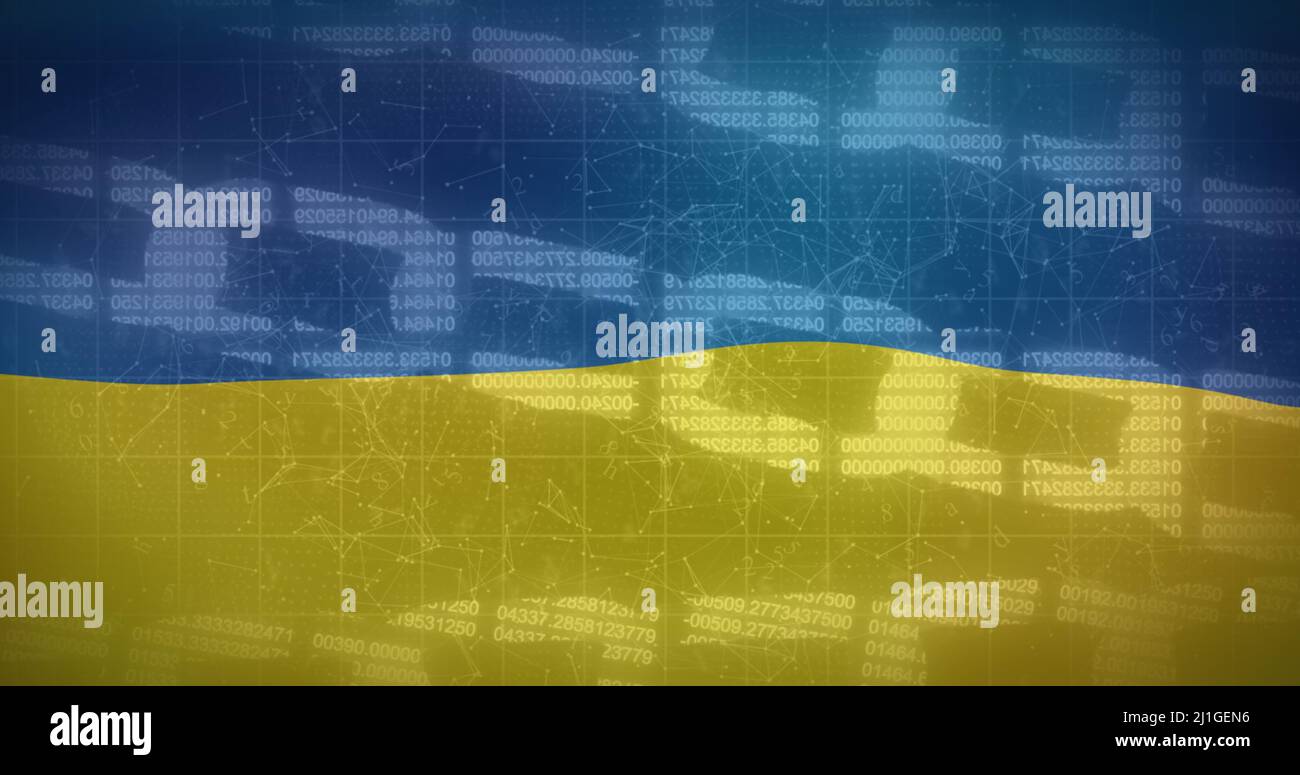 Image d'une chaîne de blocs sur le drapeau de l'ukraine Banque D'Images