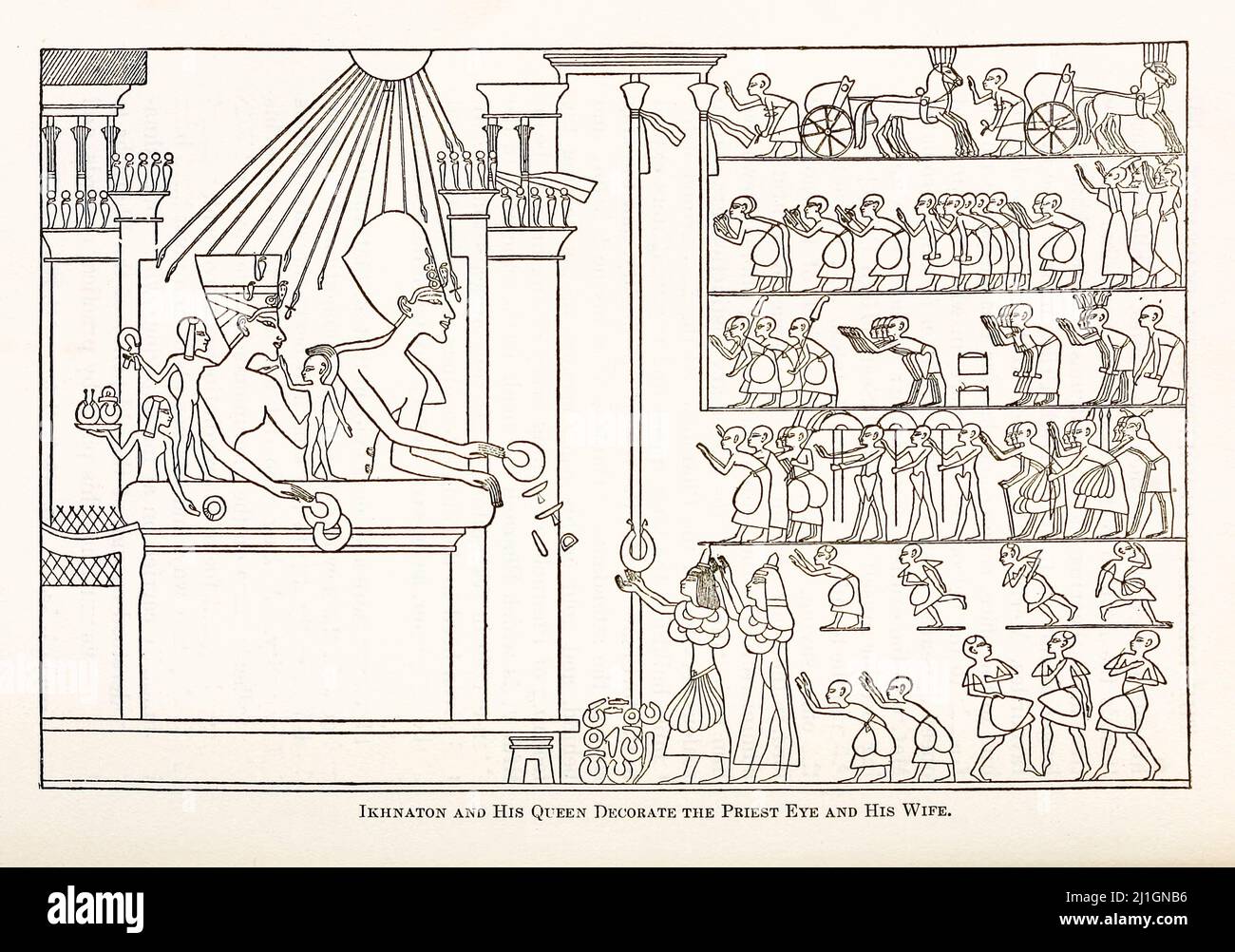 Égypte ancienne. Le Nouveau Royaume (1549–1069 av. J.-C.). 1912 Ikhnaton et sa reine décorent l'œil du prêtre et sa femme Banque D'Images
