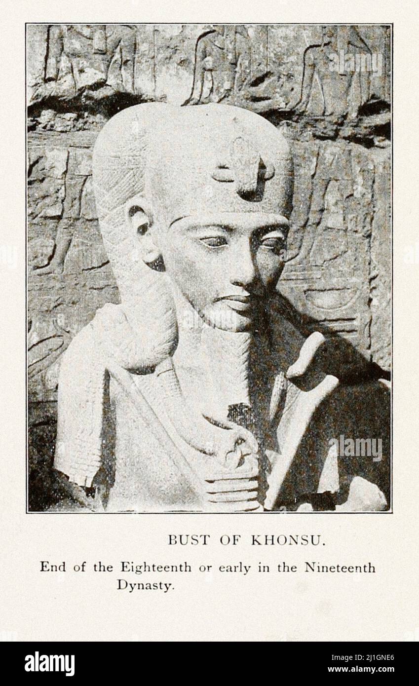Égypte ancienne. Le Nouveau Royaume (1549–1069 av. J.-C.). Illustration de 1912 buste de Khonsu. Fin de la dix-huitième dynastie (début de la dix-neuvième) Banque D'Images