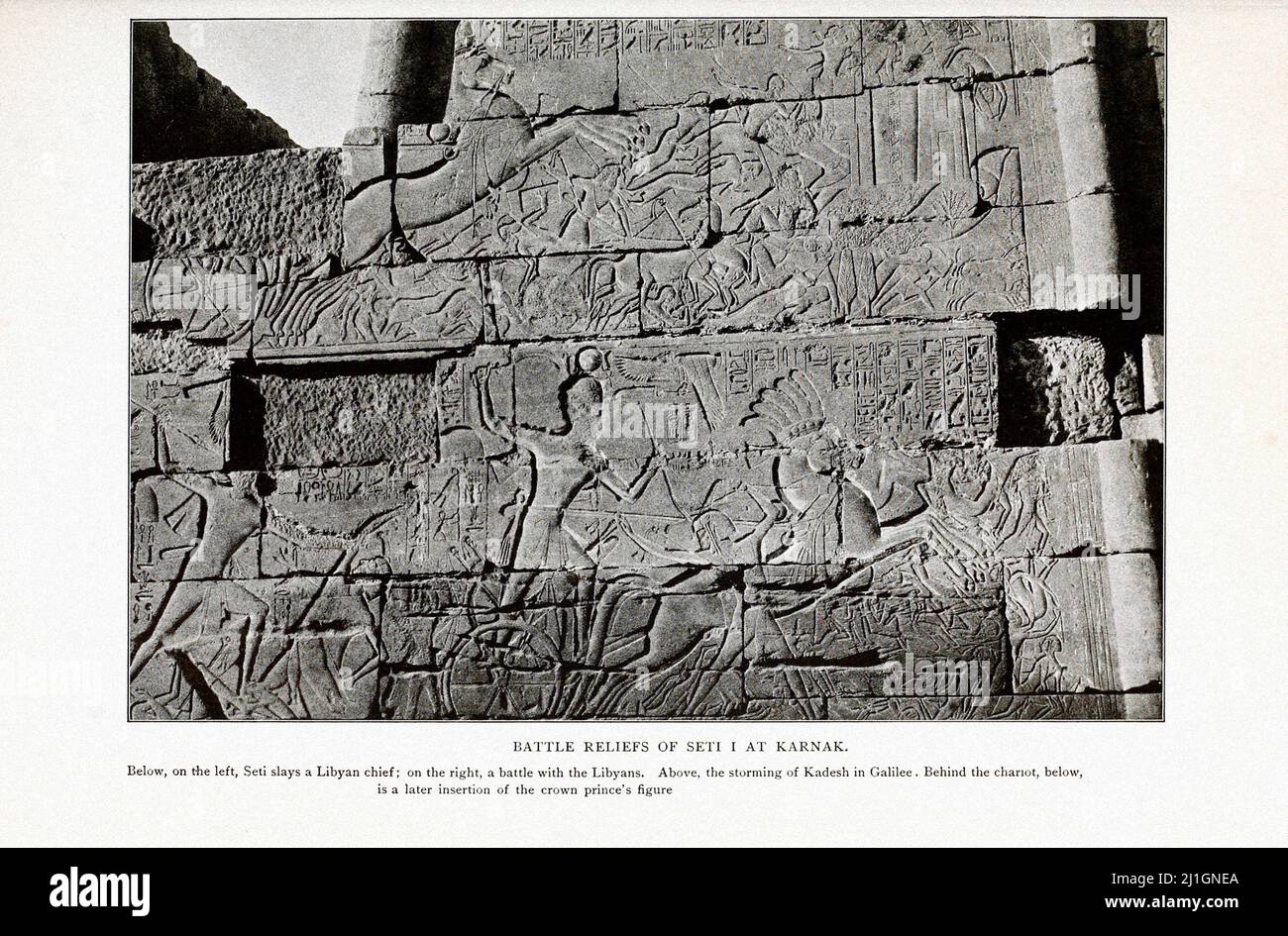 Égypte ancienne. Le Nouveau Royaume (1549–1069 av. J.-C.). Illustration de 1912 reliefs de bataille de Seti I à Karnak. Banque D'Images